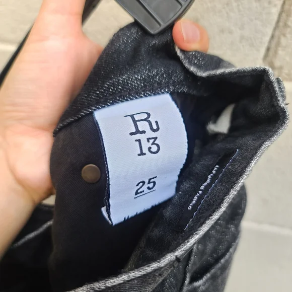 R13 | Boyfriend Jean In Glam Metallic Black Silver Size 25 - Picture 10 of 12